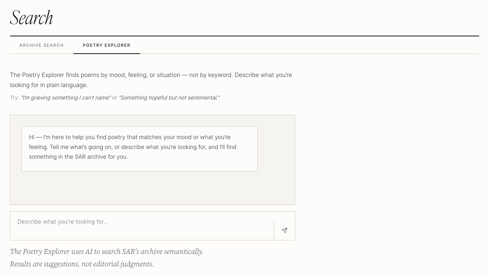 Poetry Explorer on SAR's search page