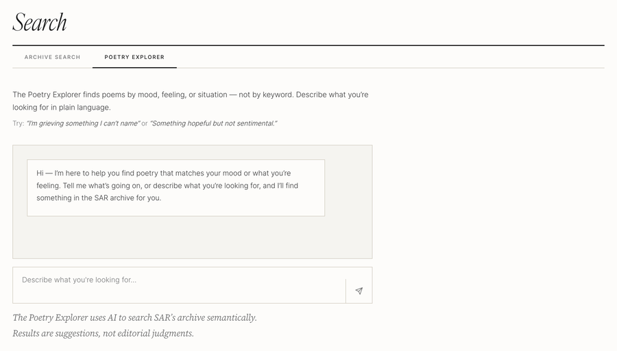 Poetry Explorer on SAR's search page